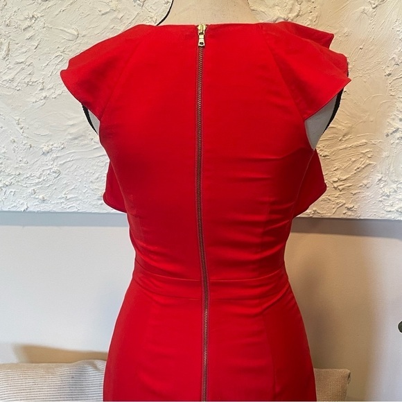 JCrew Monday Dress Fiery Sunset Red Wool Suiting Ruffle Gold Zipper Sz 00 f4012 - Picture 11 of 11